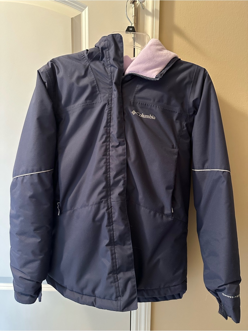 Columbia Navy winter coat with Light Lavender Lining